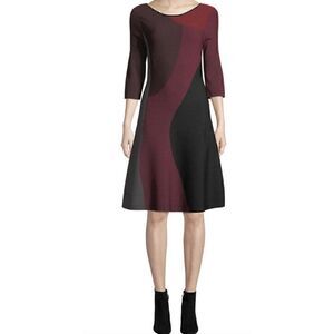 NIC+ZOE, Twilight Twirl Black White Colorblock Fit & Flare Sweater Dress  Small